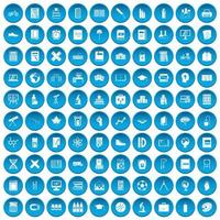 100 school icons set blue vector