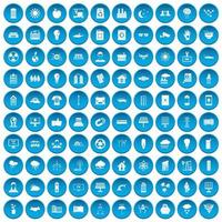 100 iconos de energía solar en azul vector