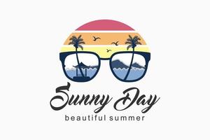 Summer logo with ocean view illustration concept, glasses combined with nature vector