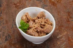 Canned tuna fish in the bowl photo