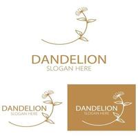 Dandelion flower logo with stem and leaves. Using modern vector concept design symbol icon illustration