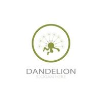 Dandelion flower logo with stem and leaves. Using modern vector concept design symbol icon illustration