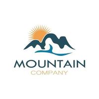 Minimalist mountain and sun logo design in flat colors packed with modern concepts vector illustration