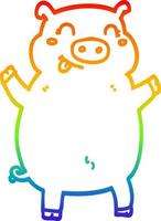 rainbow gradient line drawing cartoon pig vector
