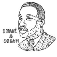 ilustración dibujada a mano de martin luther king, jr. para celebrar el día de mlk. ilustración en blanco y negro. vector