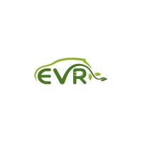 botón de signo del logotipo del coche eléctrico de la letra evr. transporte ecológico. carga de energía del coche.