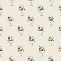 Seamless pattern with line art style ice cream. Vector texture in retro colors. Cute minimalistic illustration for fabric, textile, wrapping, scrapbooking.