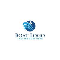 diseño de letrero de logotipo de barco y mar vector