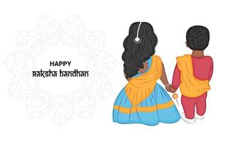 Girl and boy celebrating Raksha Bandhan holiday, vector illustration, greeting card print, textile, packaging