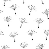 Seamless pattern with simple dandelion fuzzies with seed hearts. Scandinavian abstract floral print. Vector graphics.