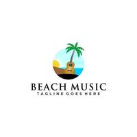 logo musical en la playa con vista a la playa y diseño de ukelele vector