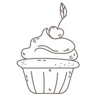 cupcake de cereza en garabato vector