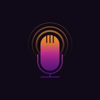 Studio table microphone . Webcast audio record design. Radio mic icon. Podcast emblem. Vector illustration