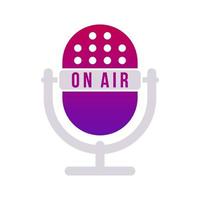 Gradient violet studio table microphone with text On Air. Vector radio mic icon.