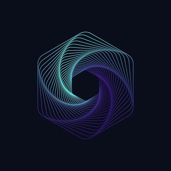 Dynamic hexagonal shape. Abstract modern graphic element. Colorful linear waves design. Vector template.