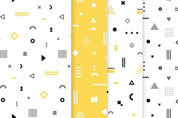 Memphis seamless patterns set. Retro  fashion style. Trendy geometric shapes. Modern abstract design.Vector wallpaper.