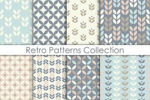 Set of Scandinavian style floral seamless pattern. Retro geometric textures collection. Vector wallpaper.