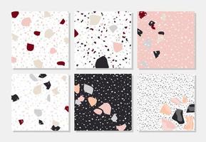Modern abstract designs in terrazzo style. Vector background. Trendy texture for card, cover, backdrop, poster, etc.