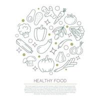 Vegetable Line Icons Set Circle Shape. Healthy Vegetarian Food Outline Objects. vector