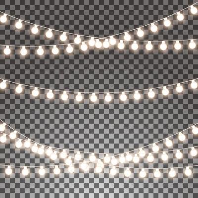 Christmas lights isolated on transparent background. Set of glowing garlands. Vector illustration.