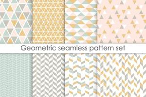 Set of abstract seamless patterns. Collection of simple geometric backgrounds with pastel colors. Vector illustration.