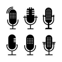 Set of black and white Radio icon illustrations. Studio table microphone collection. Broadcast sign. Podcast emblem. Vector illustration.