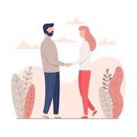 hombre y mujer tomados de la mano para el día de san valentín. diseño de feliz día de san valentín. ilustración vectorial plana. vector