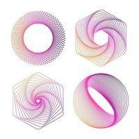 Abstract dynamic geometric shapes collection. Colorful linear waves design. Vector template.