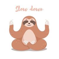 Cute Sloth sitting in Lotus yoga pose. Cartoon Sloth bear. Vector illustration.