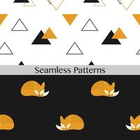 Seamless patterns set with cute foxes. Vector illustration.