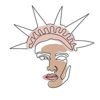 One line Statue of Liberty face.  Minimalist continuous linear vector illustration. Patriotic modern wall art.