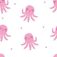 Seamless pattern with cute octopus and heart. Vector childish illustration