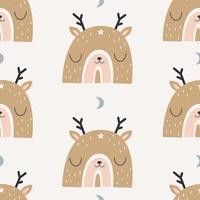 Seamless rainbow pattern with deer face. Vector illustration