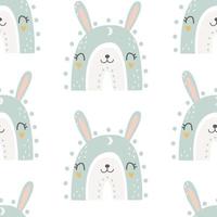 Seamless rainbow pattern with bunny face. Vector illustration