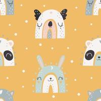 Seamless pattern with rainbows with animal faces. Vector illustration