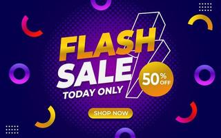 Flash sale banner template with modern geometric shape vector