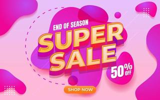 Super Sale banner template in pink color. Online shop discount promotion vector