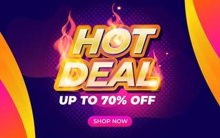 Hot Deal banner template with flame. Online shop discount promotion