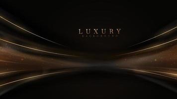 Black luxury background with golden line elements and curve light effect decoration and bokeh. vector