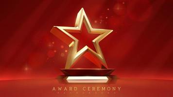 Award ceremony background with 3d gold star element and glitter light effect decoration and bokeh.