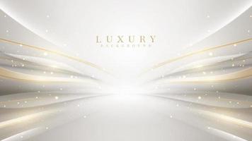 Luxury white background with golden line elements and curve light effect decoration and bokeh. vector