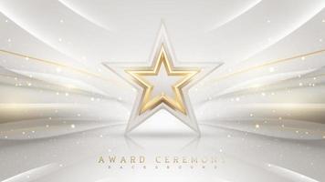 Award ceremony background with 3d gold star element and glitter light effect decoration. vector