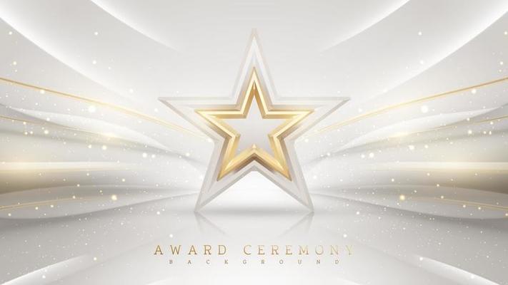 Award ceremony background with 3d gold star element and glitter light effect decoration.