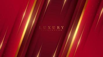 Red abstract luxury background with gold line element and glitter light effect decoration. vector