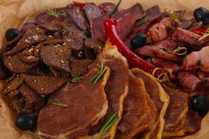 Meat snack plate for beer photo