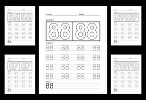 Tracing And Coloring Numbers Worksheets Learn Numbers. vector