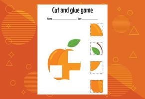 juego de cortar y pegar para niños con frutas. práctica de corte para niños en edad preescolar. página de educación vector