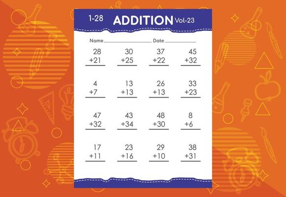 Basic math addition for kids. An educational worksheet for kids. Vector design