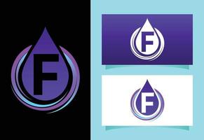 alfabeto de monograma f inicial con gota de agua en espiral. plantilla de vector de diseño de logotipo de gota de agua. emblema de fuente logotipo vectorial moderno para la identidad empresarial y empresarial