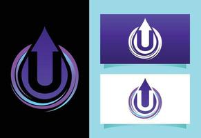 Initial U monogram alphabet with water drop in a spiral. Waterdrop logo design vector template. Font emblem. Modern vector logo for business and company identity